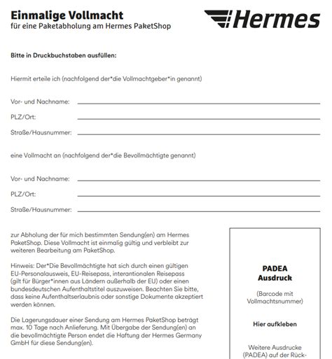 vollmacht abholung paket hermes|hermes vollmacht paket abholen.